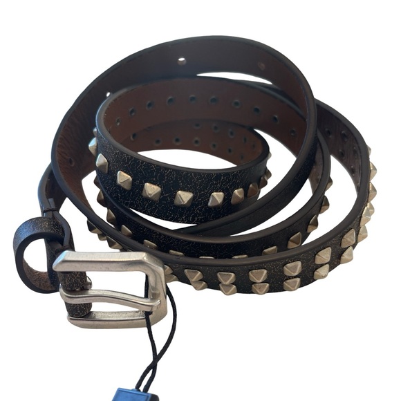 NEW! The Kooples Brown Leather Silver Studded Belt Punk Rock Size 2 NWT - Picture 11 of 12